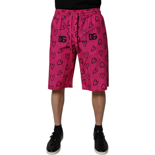 Dolce & Gabbana Pink Cotton Heart Print Bermuda Shorts