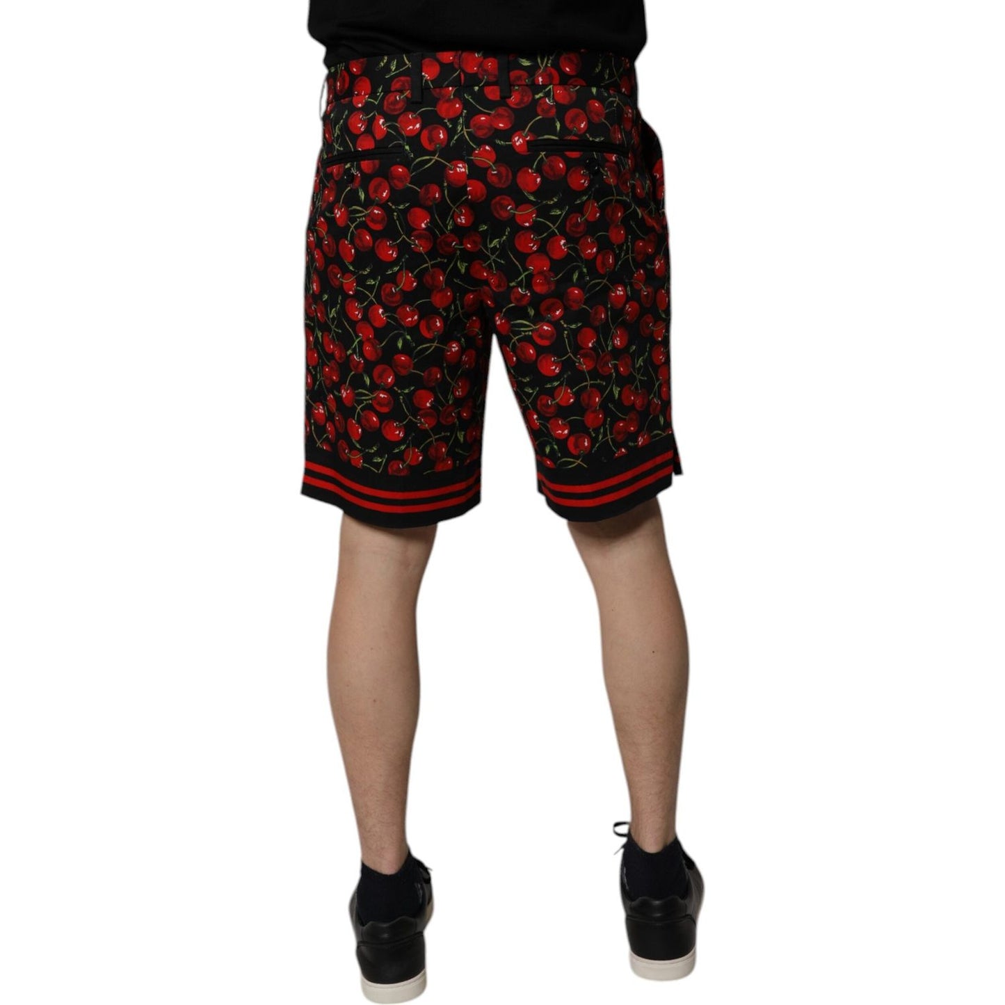 Dolce & Gabbana Black Red Cherry Print Bermuda Cotton Shorts PAN75748-48