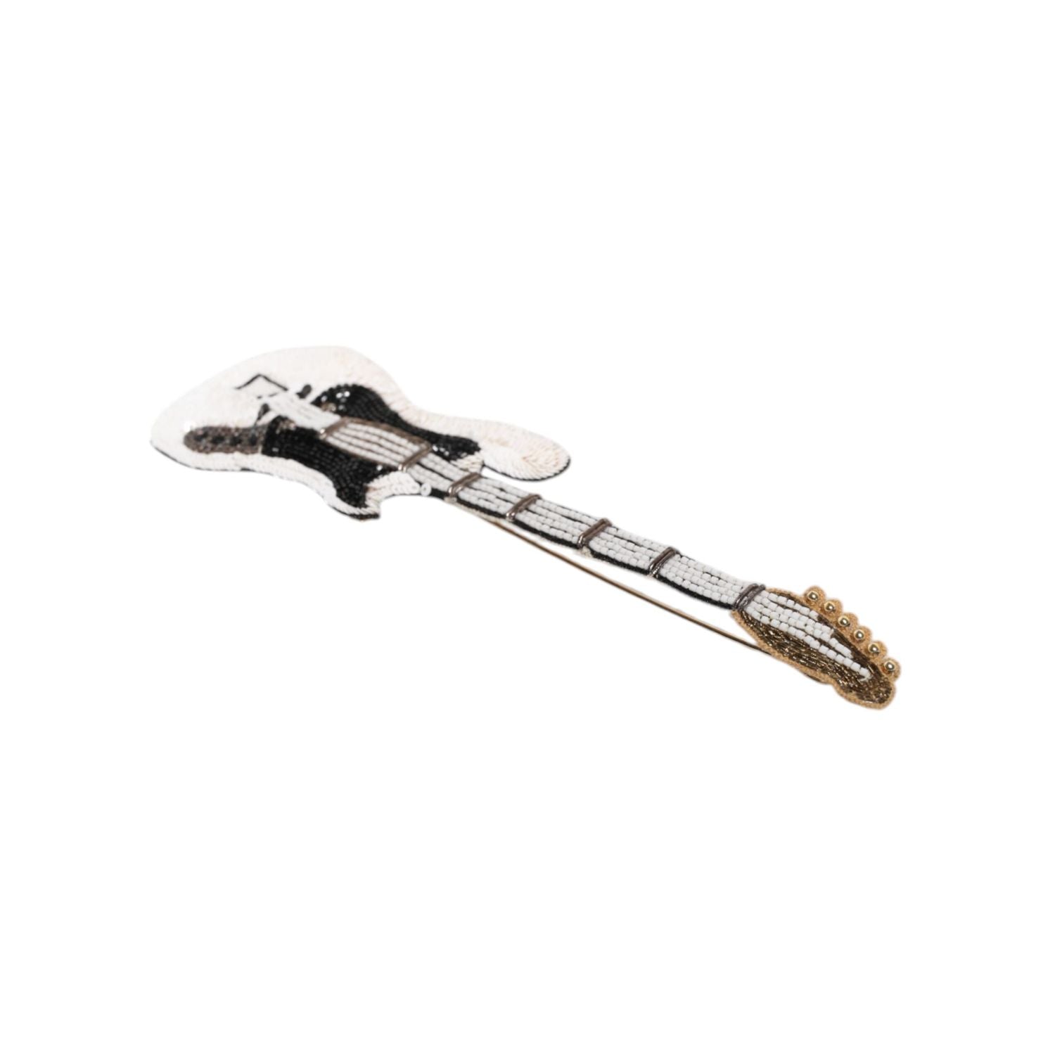 Dolce & Gabbana Gold Brass Logo Beaded Guitar Pin Brooch