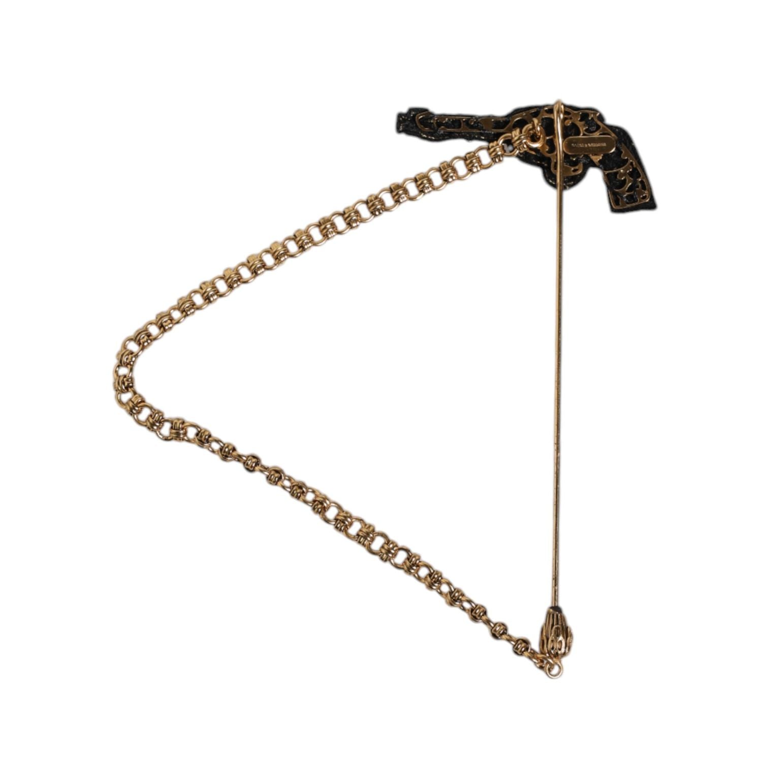 Dolce & Gabbana Black Gold Brass Copper Revolver Brooch Lapel Pin
