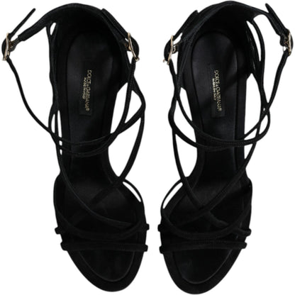 Dolce & Gabbana Black Leather Stiletto Heels Sandals Shoes