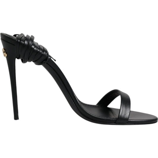 Dolce & Gabbana Black Leather Stiletto Heels Sandals Shoes
