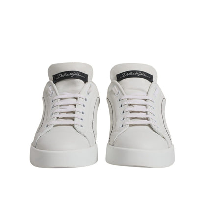 Dolce & Gabbana White Black Leather Low Top Sneakers Shoes