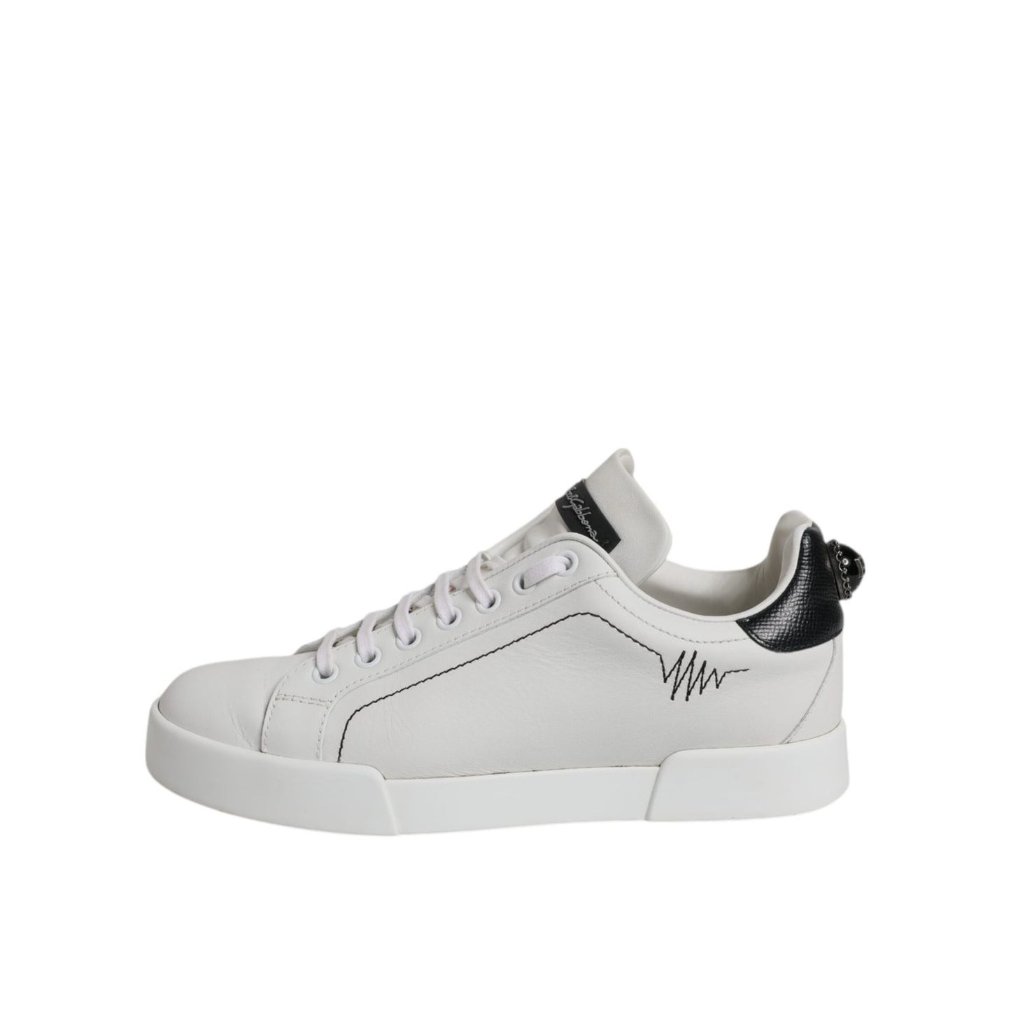 Dolce & Gabbana White Black Leather Low Top Sneakers Shoes