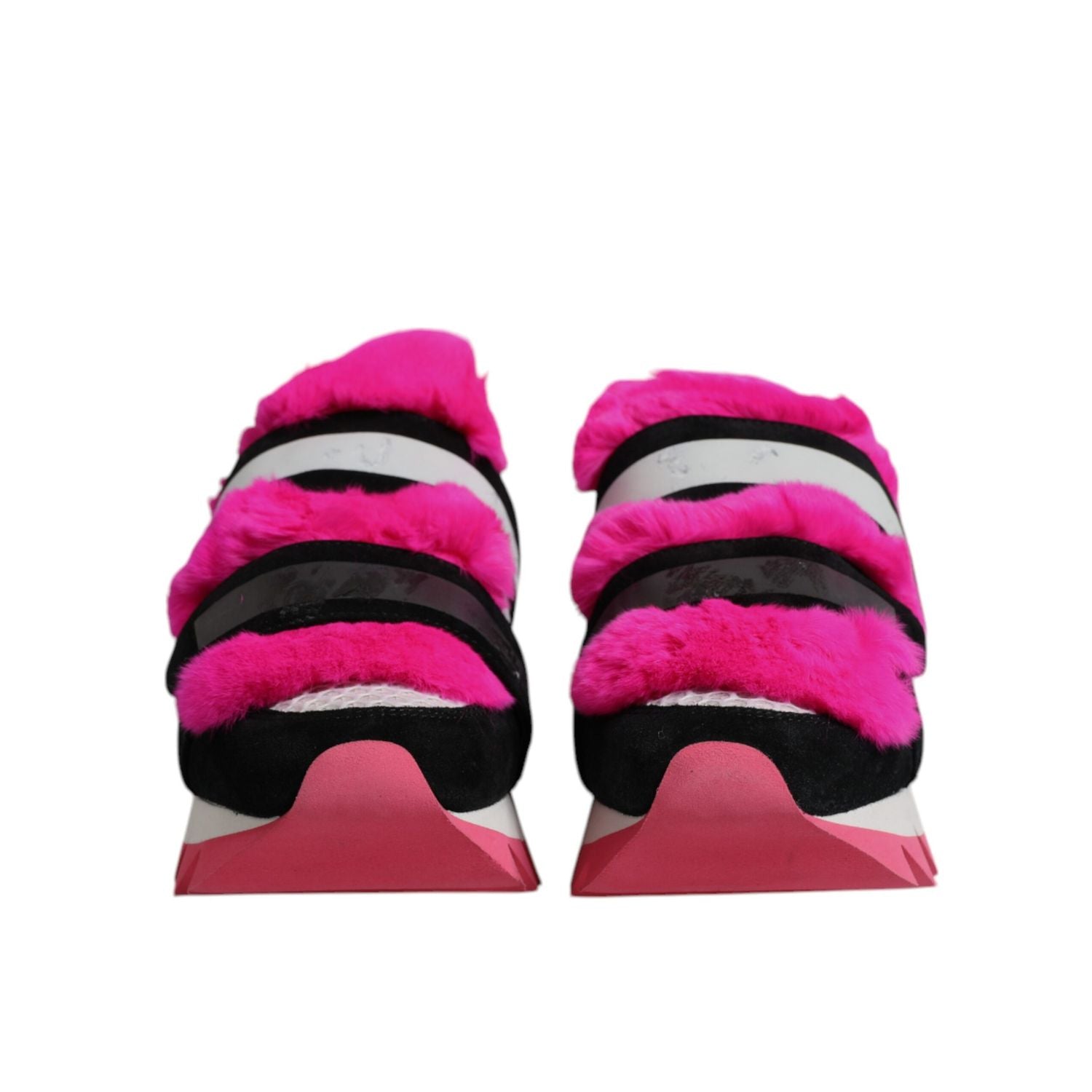 Dolce & Gabbana Black Pink Fur Embellished Sneakers Shoes