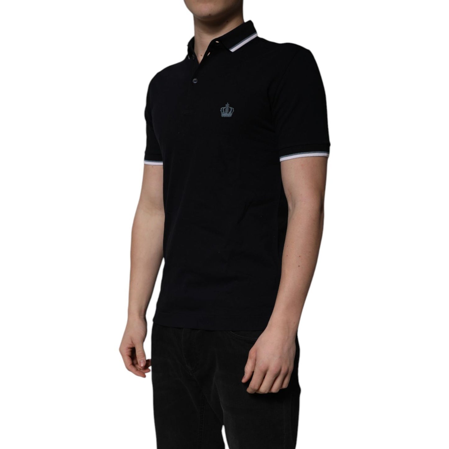 Dolce & Gabbana Black Cotton Crown Collared Polo T-shirt