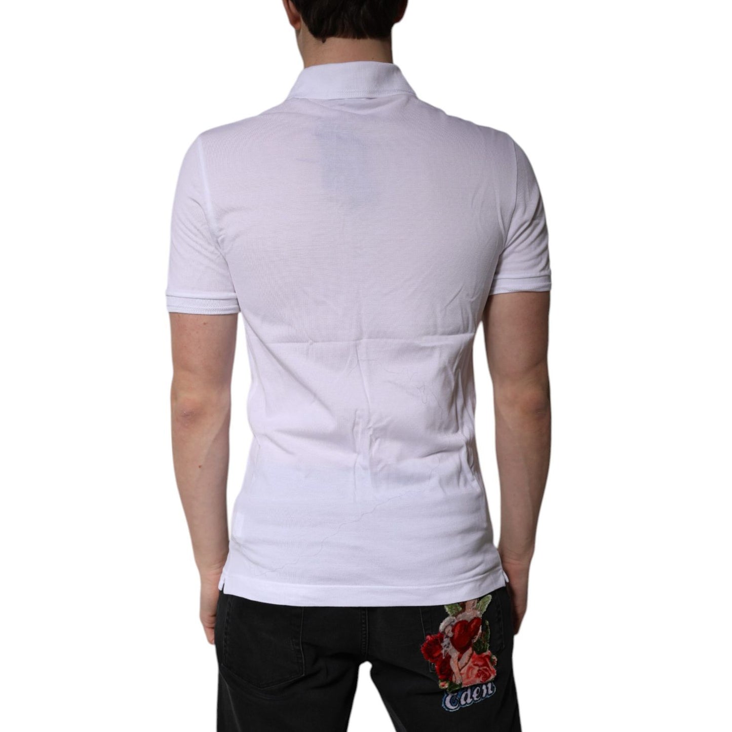 Dolce & Gabbana White Cotton Logo Collared Polo T-shirt