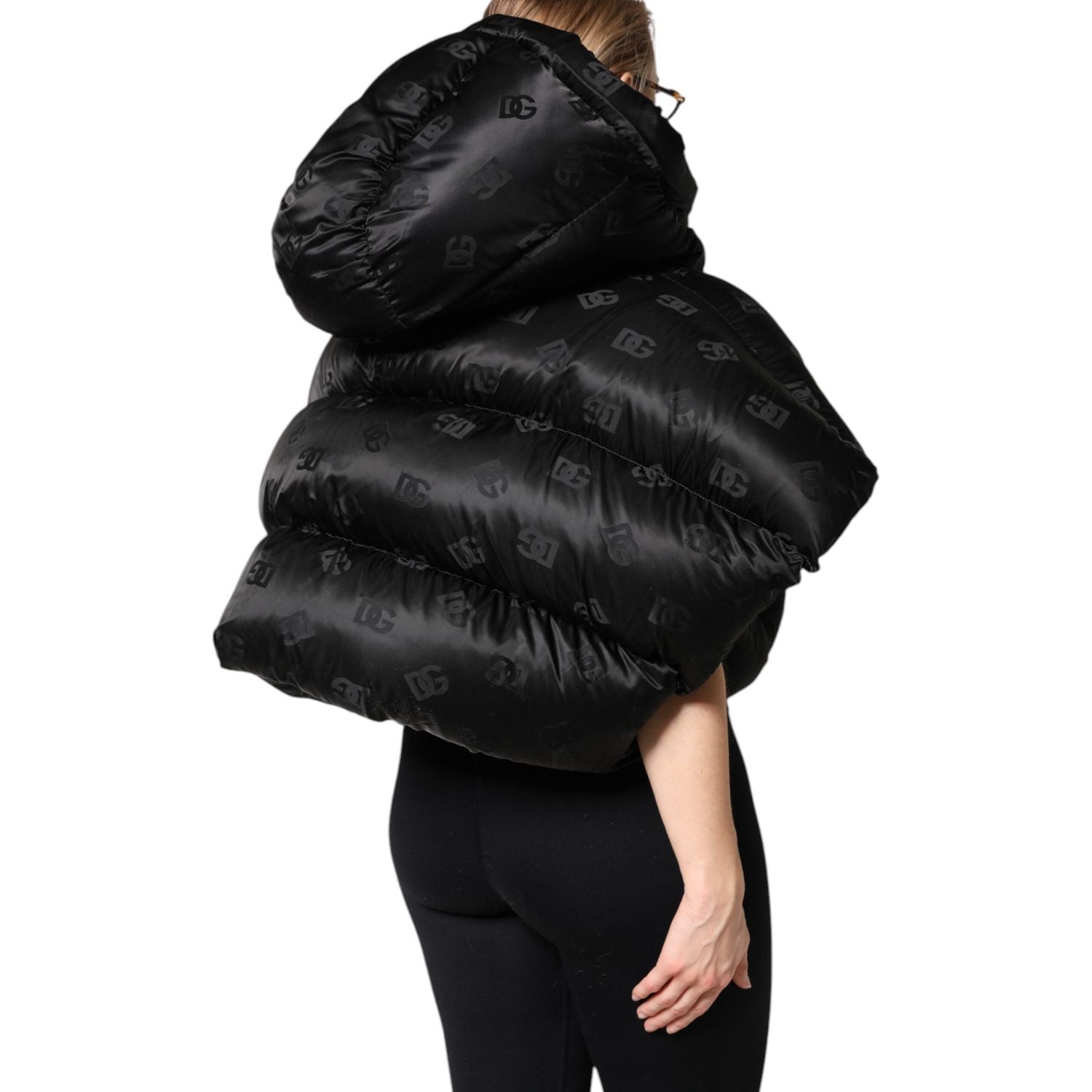 Dolce & Gabbana Black Padded Puffer Hooded Full Zip Cropped Jacket