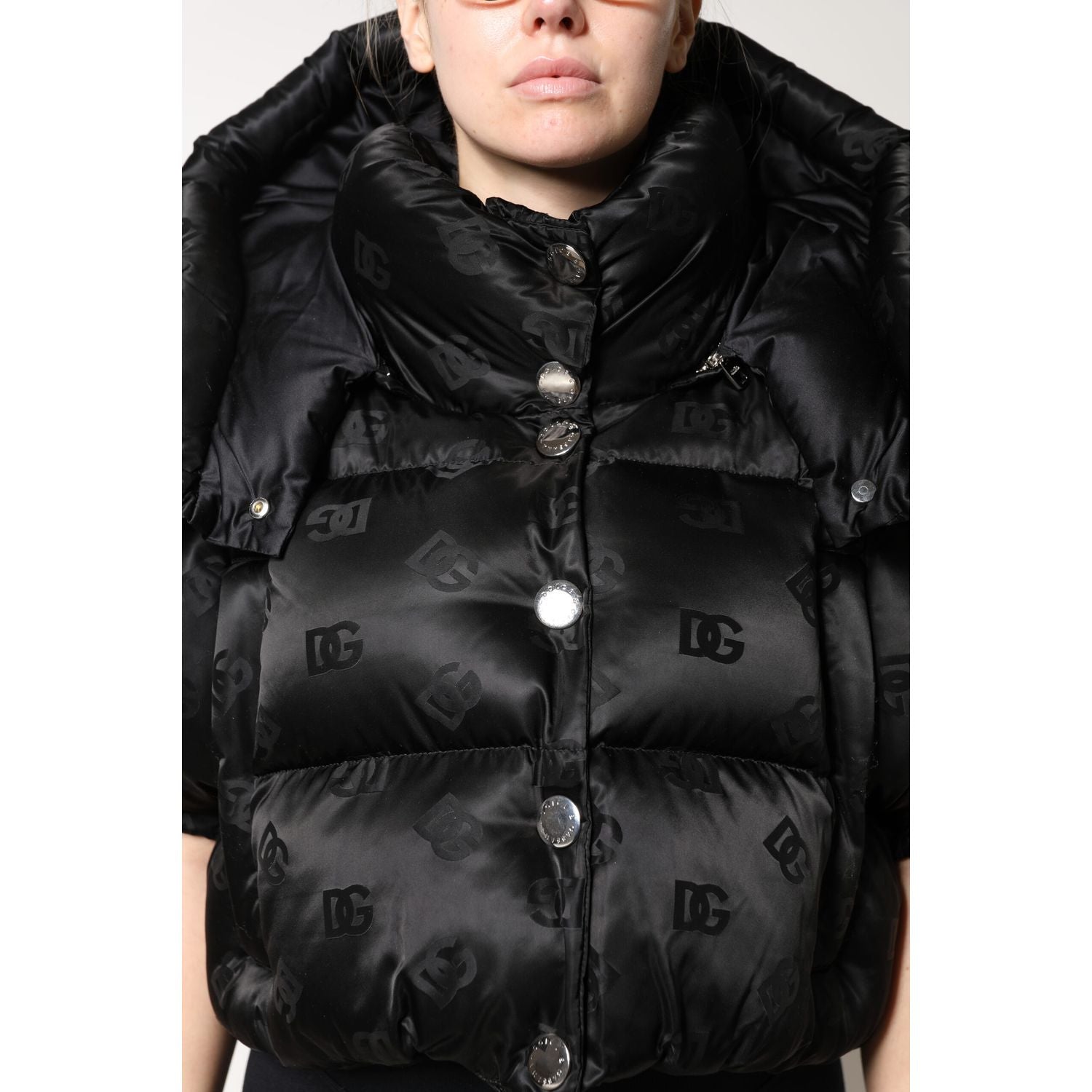 Dolce & Gabbana Black Padded Puffer Hooded Full Zip Cropped Jacket
