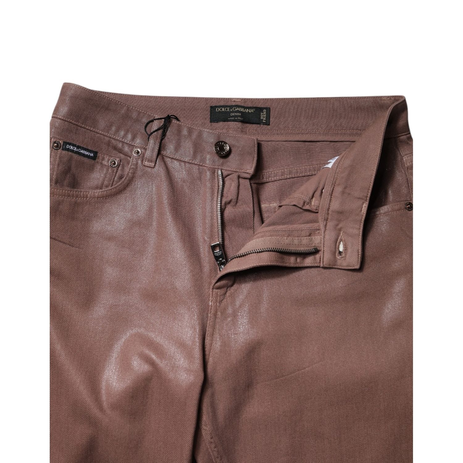 Dolce & Gabbana Brown Cotton High Waist Tapered Denim Jeans