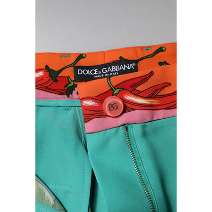 Dolce & Gabbana Green Silk Printed Straight Pants