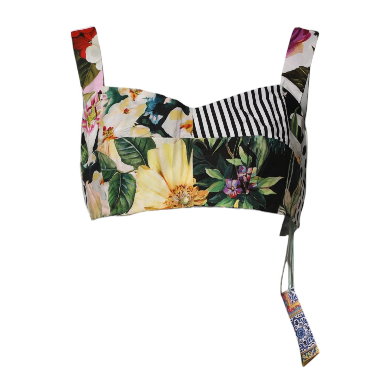 Dolce & Gabbana Multicolor Sweetheart Neck Patchwork Crop Top
