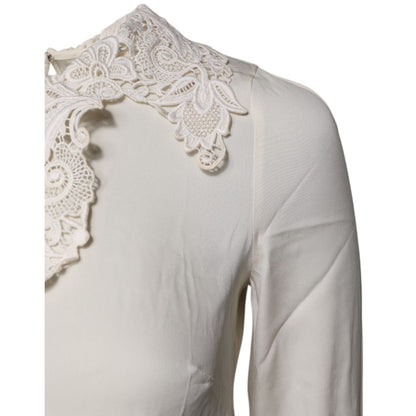 Dolce & Gabbana Cream Floral Lace Long Sleeves Blouse Top