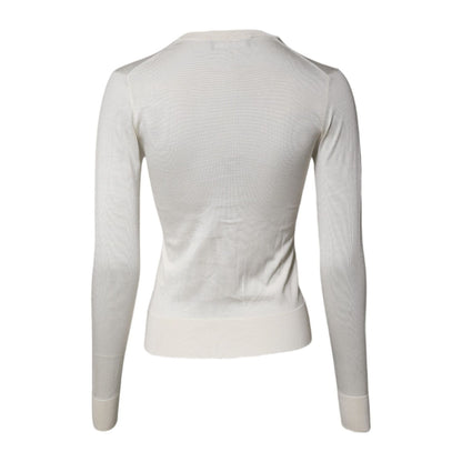 Dolce & Gabbana Cream Floral Silk Embellished Cardigan Sweater