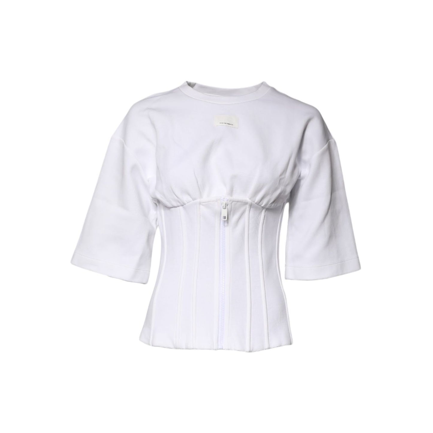 Dolce & Gabbana White Cotton Blend 3/4 Sleeves Blouse Top