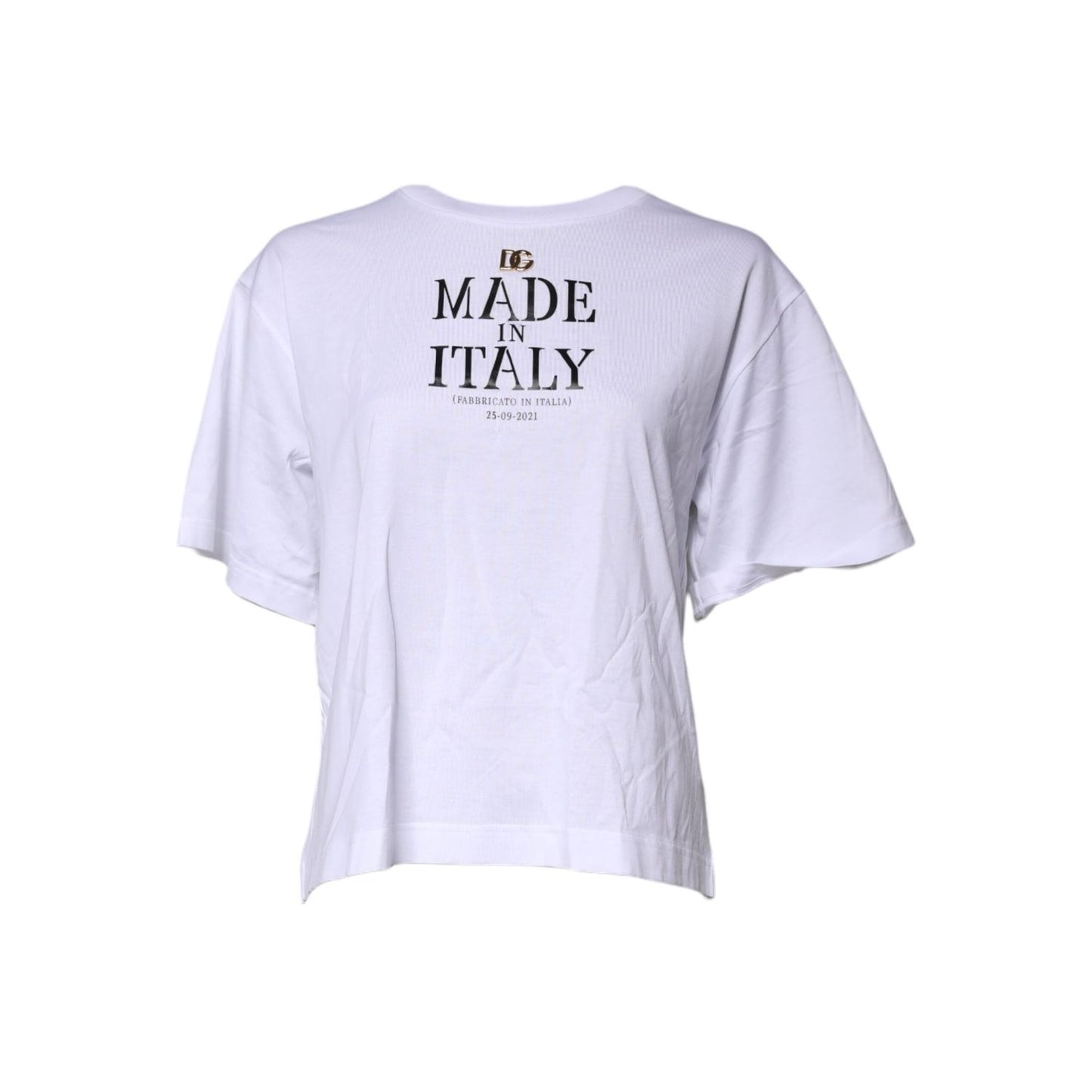 Dolce & Gabbana White Printed Round Neck Top Cotton T-shirt