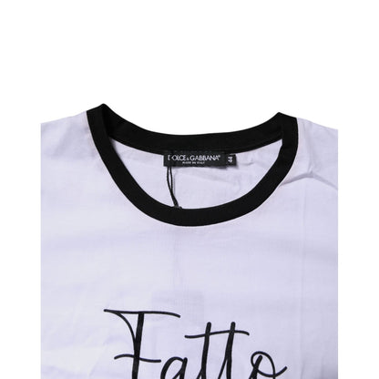 Dolce & Gabbana White Printed Round Neck Top Cotton T-shirt