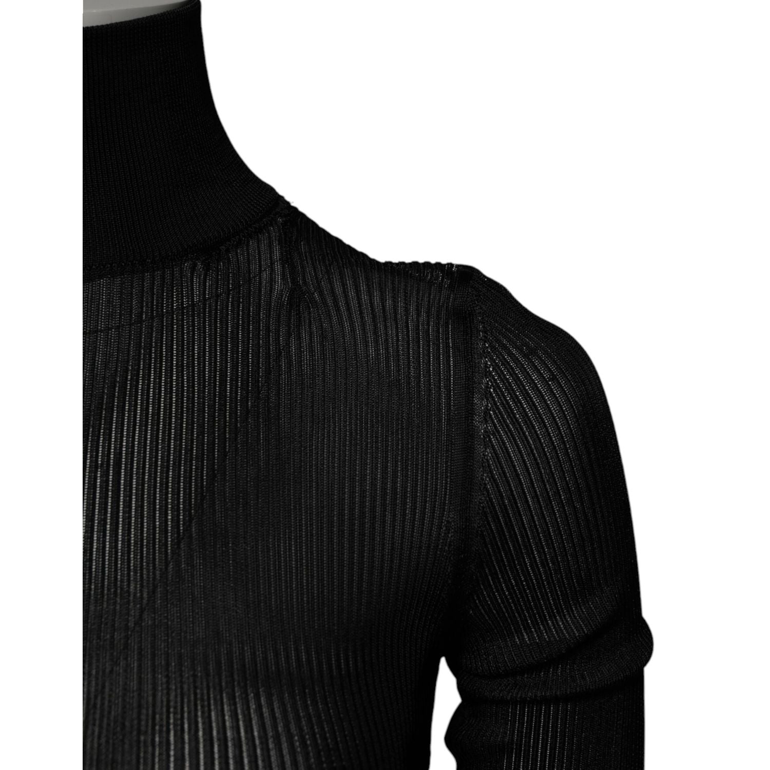 Dolce & Gabbana Black Knit Long Sleeves Turtleneck Slim Top