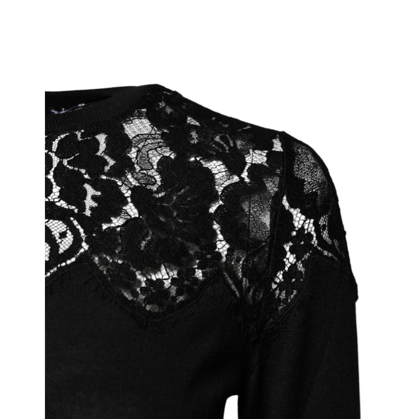 Dolce & Gabbana Black Floral Lace Long Sleeves Blouse Top