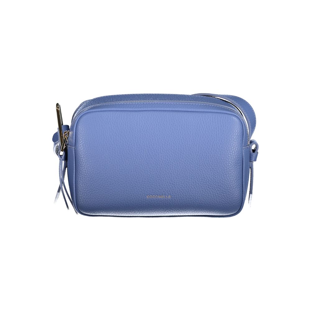 Coccinelle Light Blue Leather Women Handbag with adjustable shoulder strap and two compartments, showcasing Italian craftsmanship.