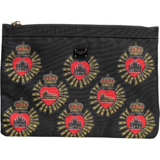 Dolce & Gabbana Black Red Nylon Sacred Heart Clutch Pouch Bag