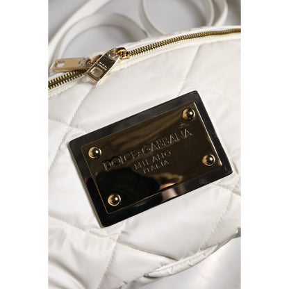 Dolce & Gabbana White Quilted Logo Plaque Belt Waist Fanny Pack Bag