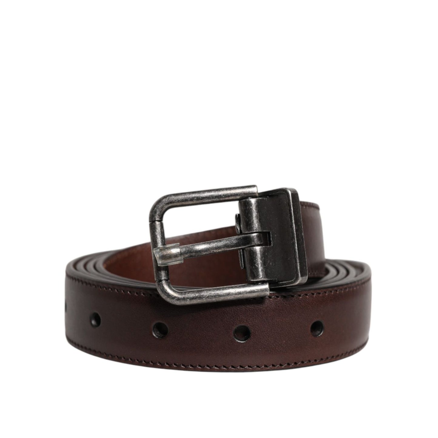 Dolce & Gabbana Brown Leather Silver Metal Buckle Belt