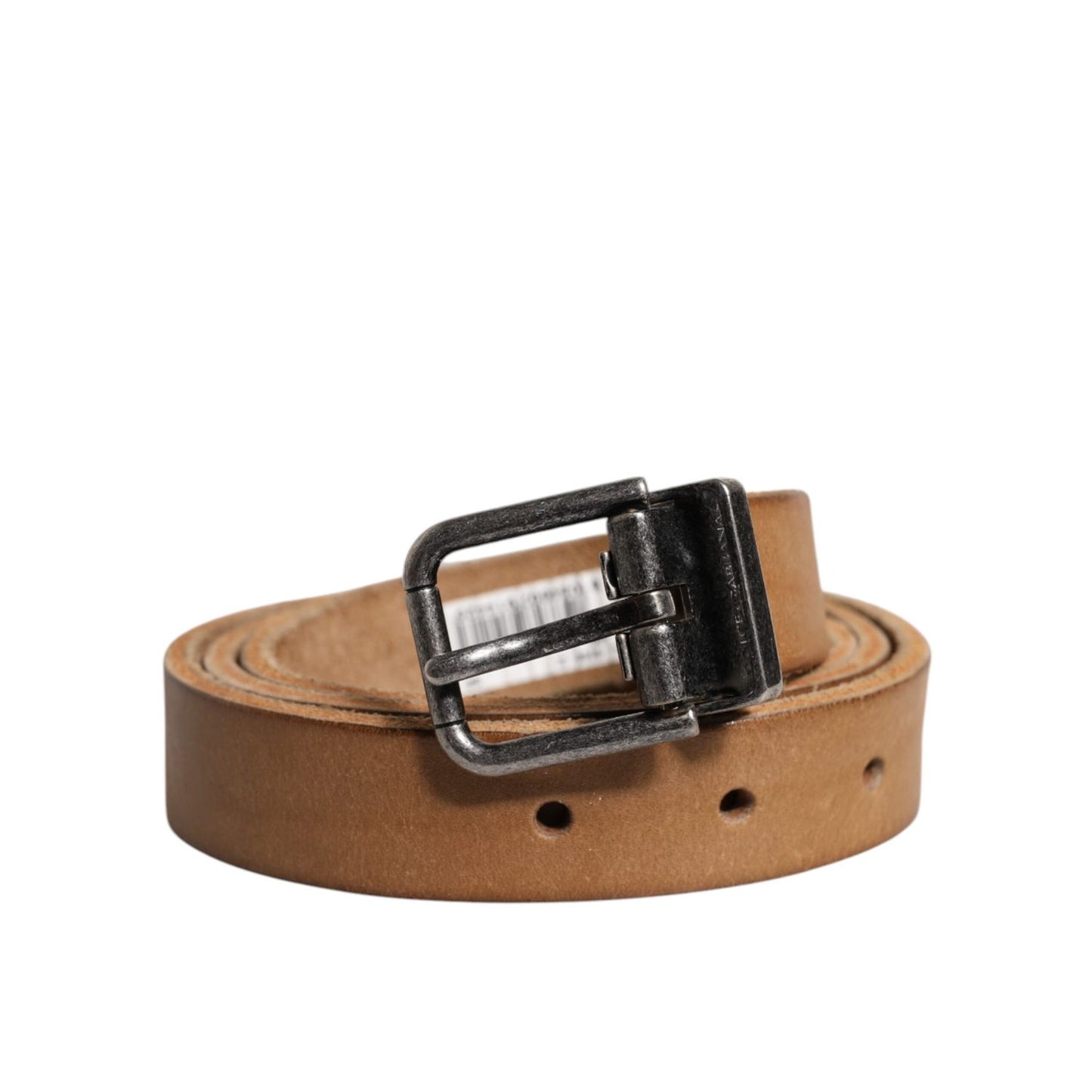 Dolce & Gabbana Brown Leather Silver Tone Metal Buckle Belt