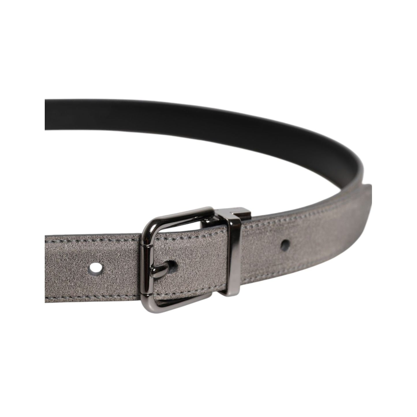 Dolce & Gabbana Gray Leather Silver Tone Metal Buckle Belt