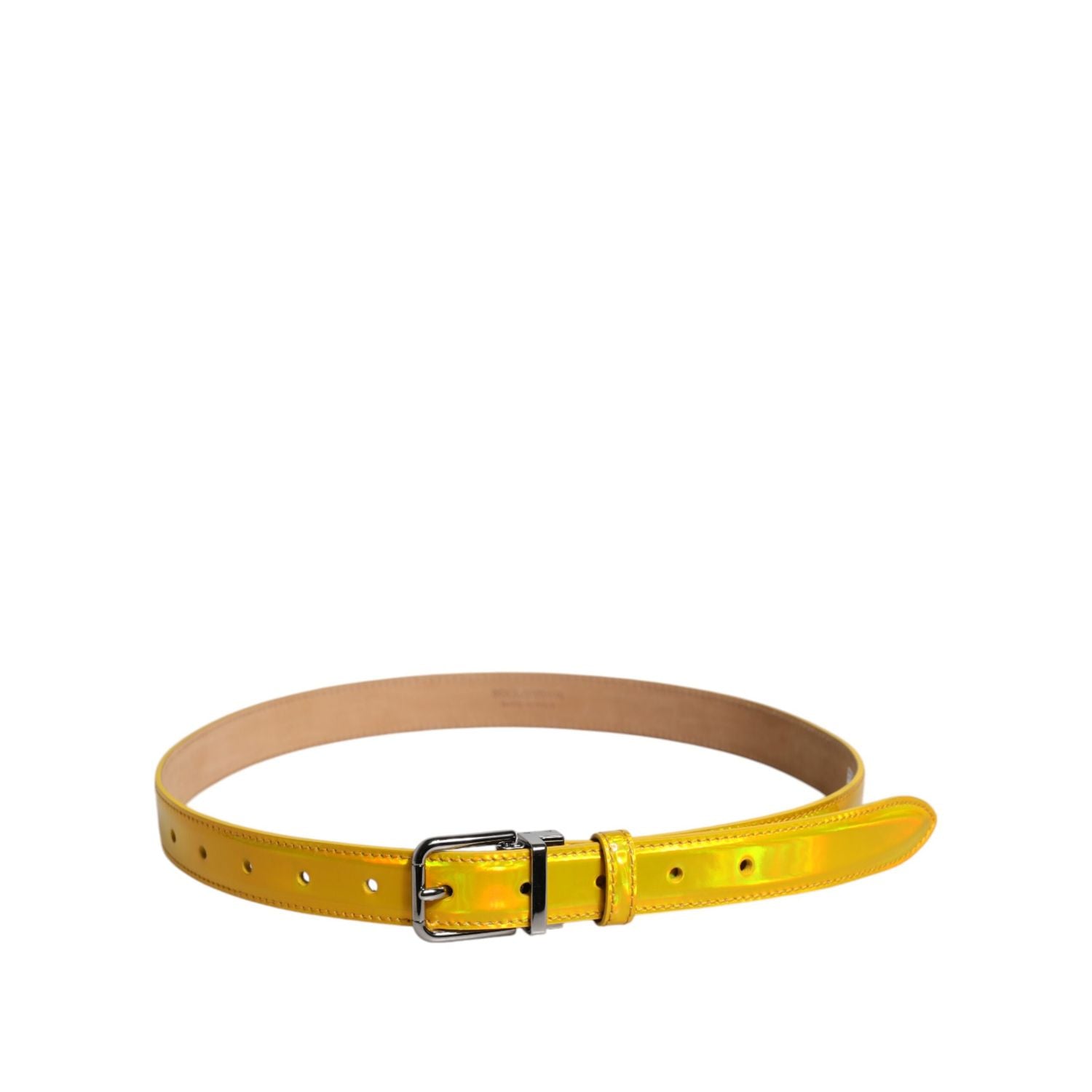 Dolce & Gabbana Metallic Yellow Leather Metal Logo Buckle Belt
