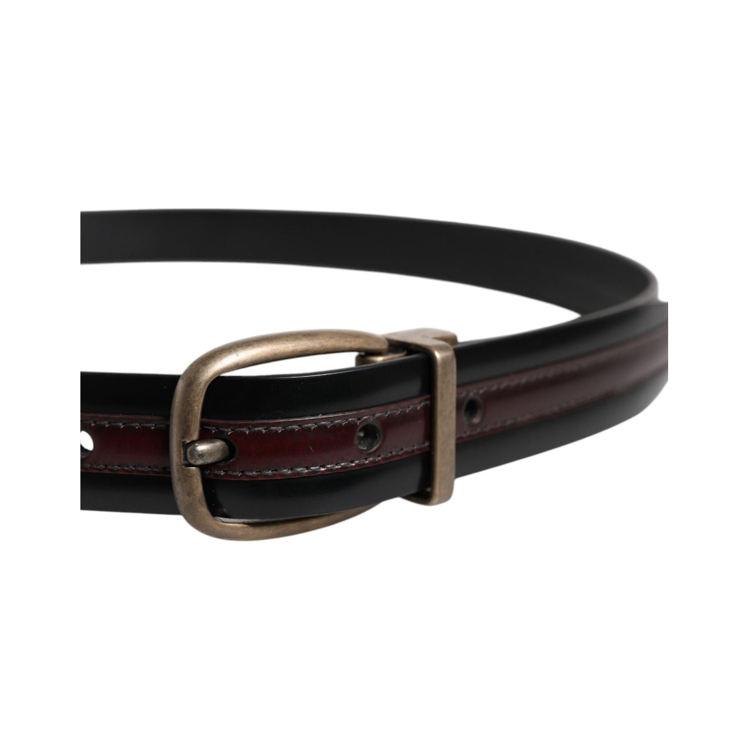 Dolce & Gabbana Black Burgundy Calfskin Metal Logo Buckle Belt