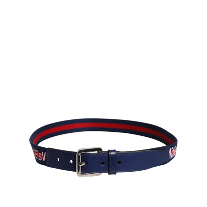 Dolce & Gabbana Blue Cotton Leather Printed Metal Buckle Belt