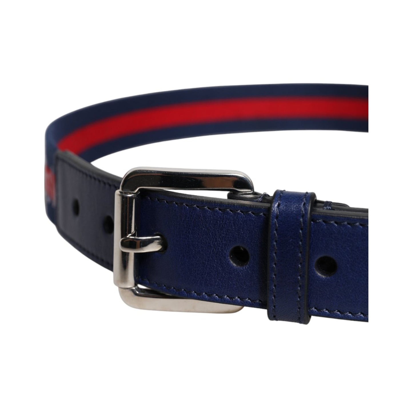 Dolce & Gabbana Blue Cotton Leather Printed Metal Buckle Belt