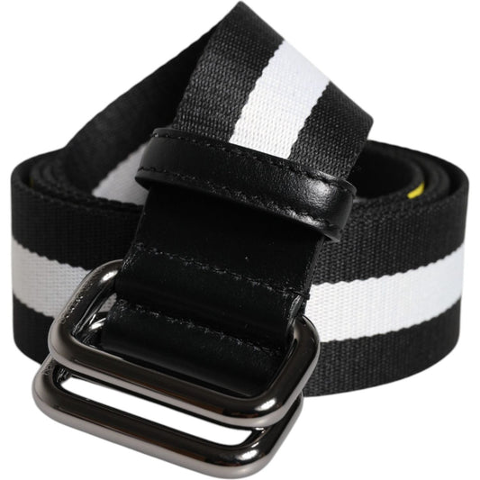 Dolce & Gabbana Black Yellow Logo Striped Metal Buckle Belt