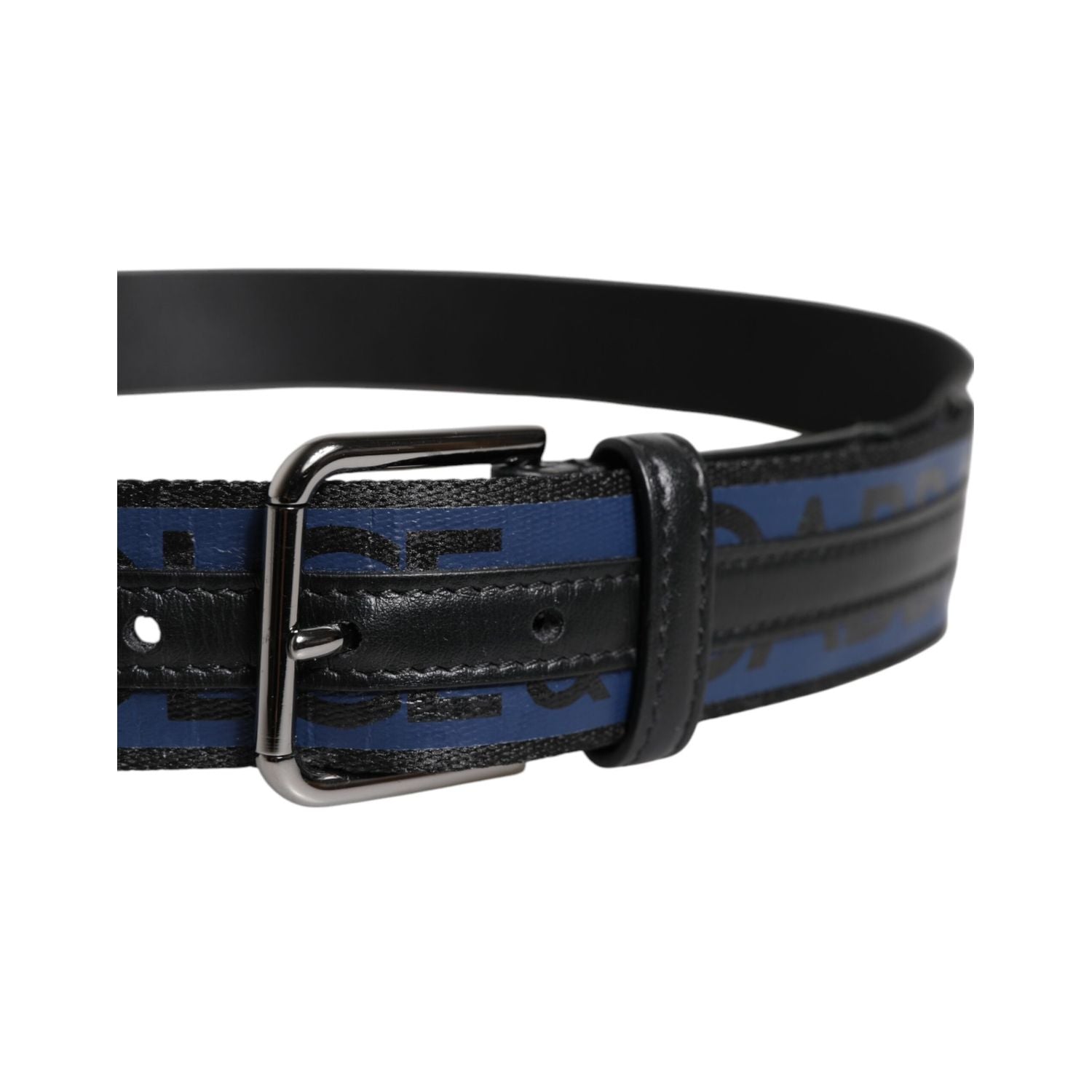 Dolce & Gabbana Black Blue Polyester Printed Metal Buckle Belt