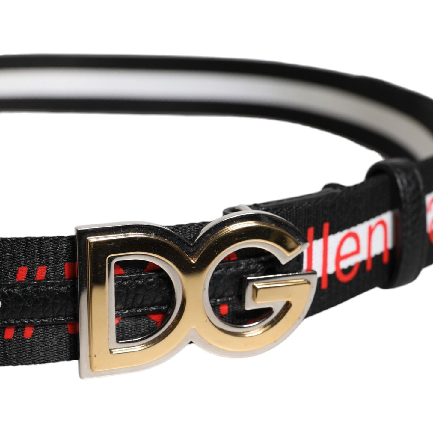 Dolce & Gabbana Black White Printed Metal Logo Buckle Belt