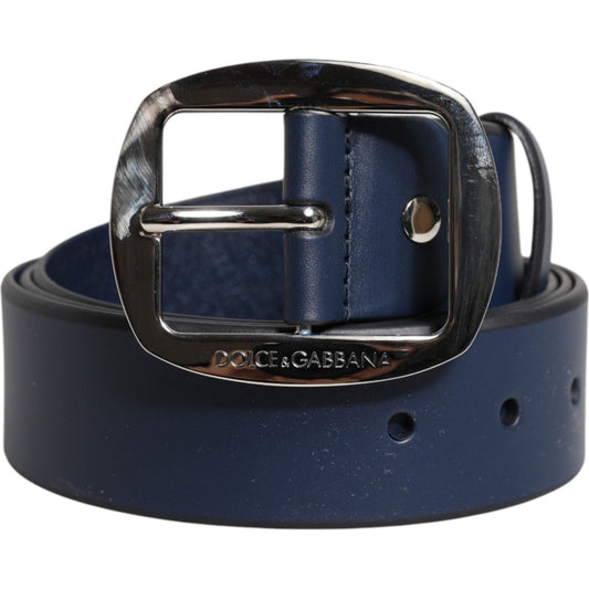 Dolce & Gabbana Blue Calf Leather Classic Metal Buckle Belt