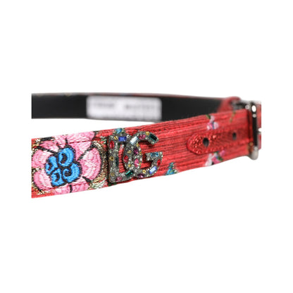 Dolce & Gabbana Red Floral DG Embellished Metal Buckle Belt