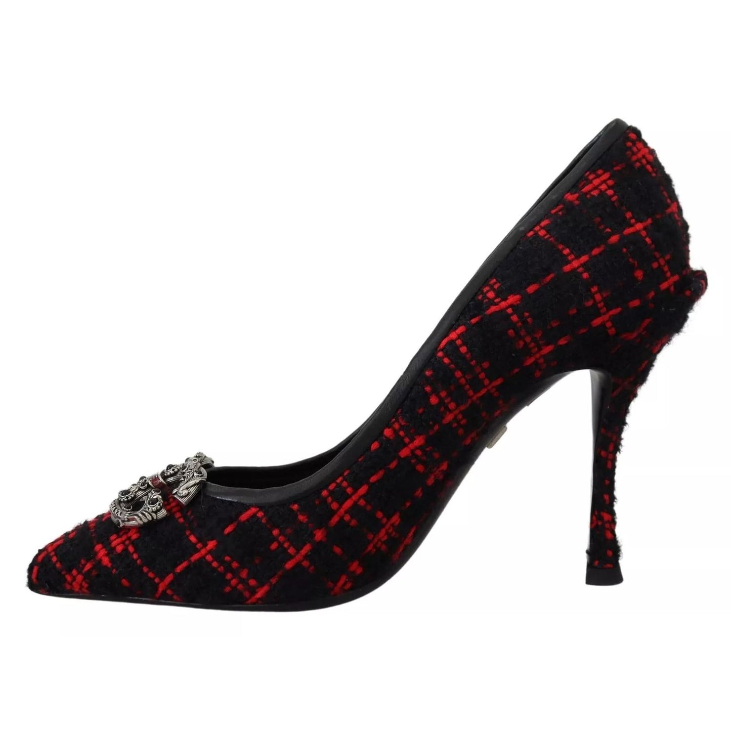 Dolce & Gabbana Red Black Tweed DG Amore Heels Pumps Shoes