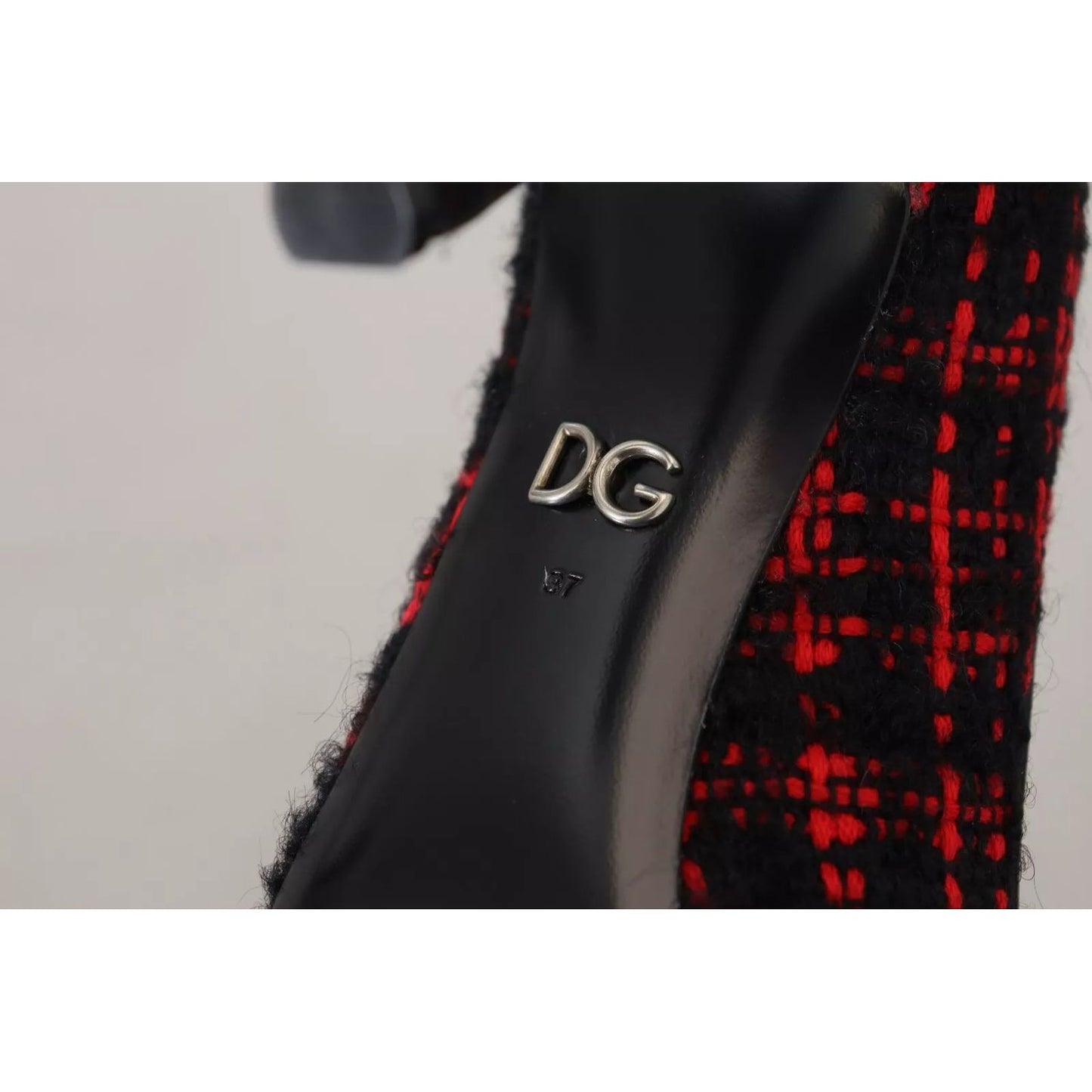 Dolce & Gabbana Red Black Tweed DG Amore Heels Pumps Shoes
