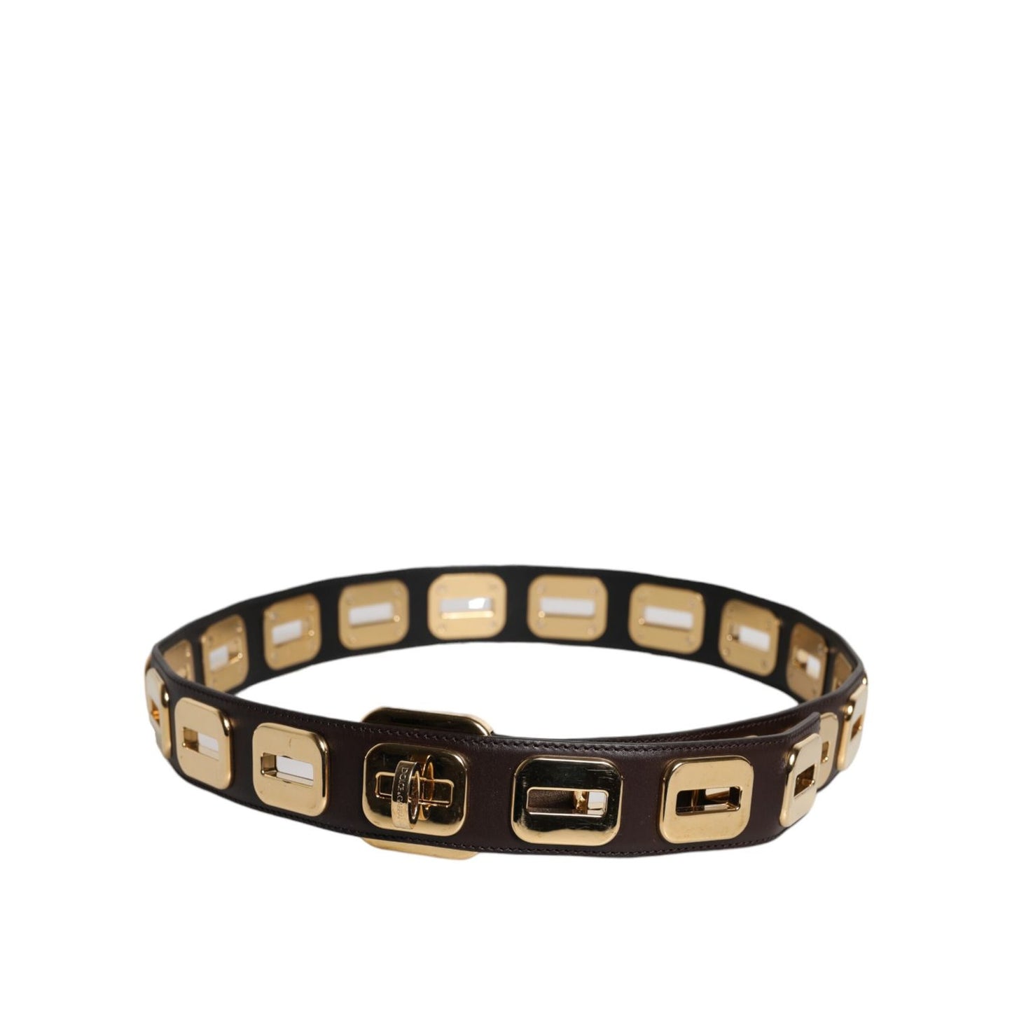 Dolce & Gabbana Dark Brown Leather Gold Rotating Buckle Belt WMB392-90