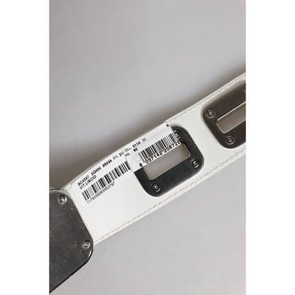 Dolce & Gabbana White Leather Gold Tone Rotating Buckle Belt