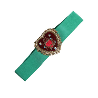 Dolce & Gabbana Green Stretch Wide Waist Heart Embellished Belt