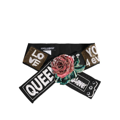 Dolce & Gabbana Black Stretch Multicolor Embellished Waist Belt