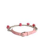 Dolce & Gabbana Pink Embelished Roses Textured Leather Belt WMB474-40