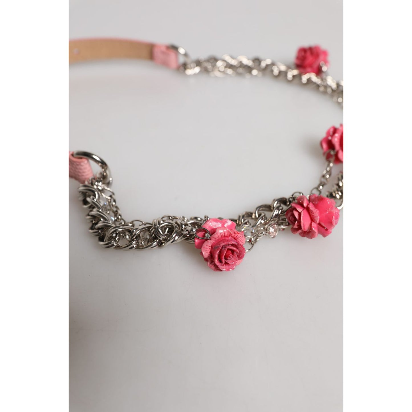 Dolce & Gabbana Pink Embelished Roses Textured Leather Belt WMB474-40