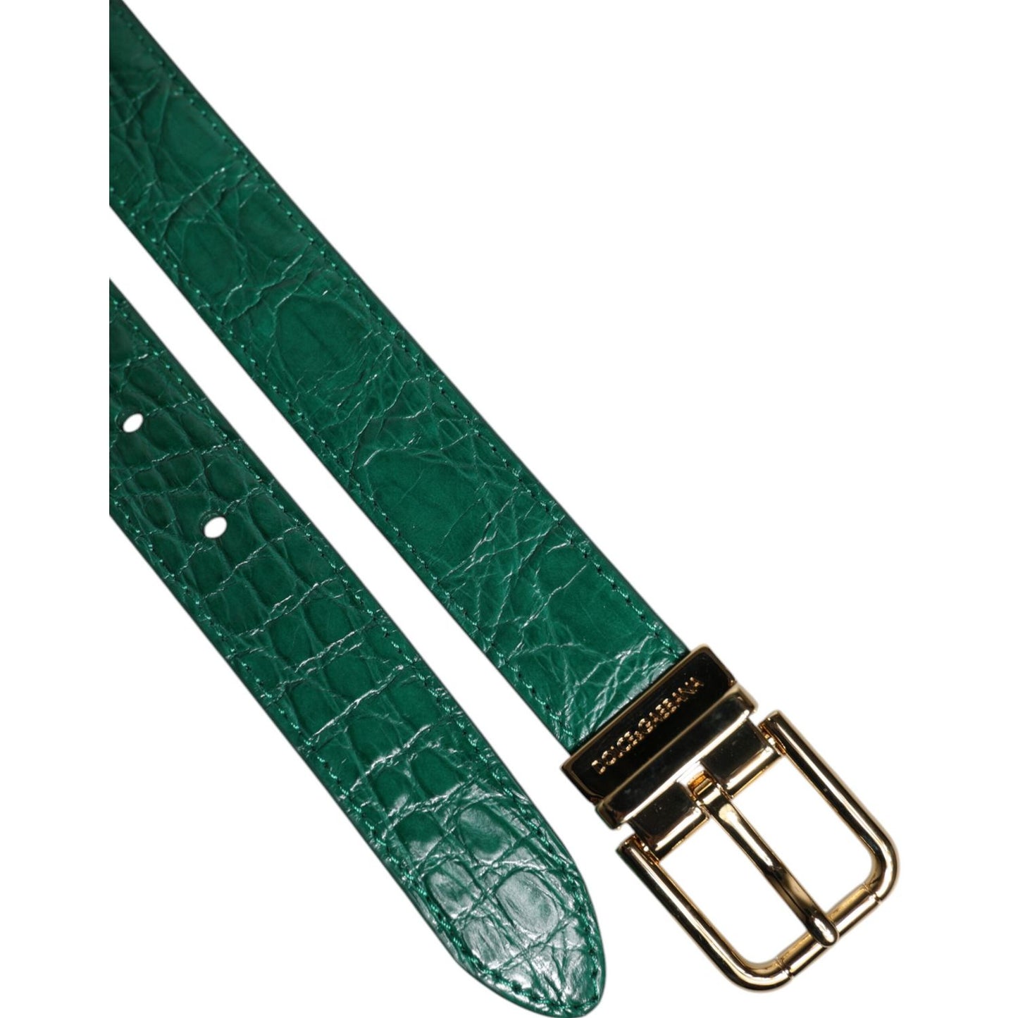 Dolce & Gabbana Green Leather Logo Metal Waist Buckle Belt