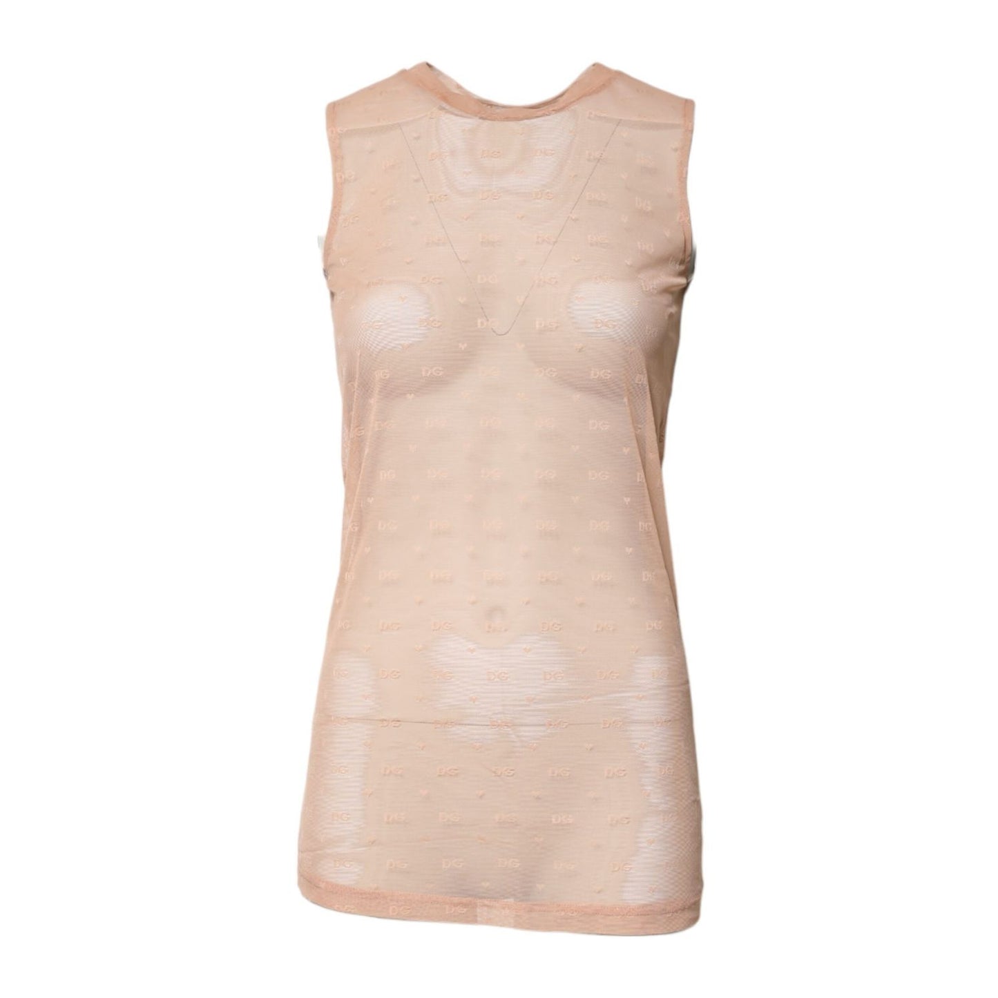 Dolce & Gabbana Beige Nylon Logo Monogram Sleeveless Tank Top