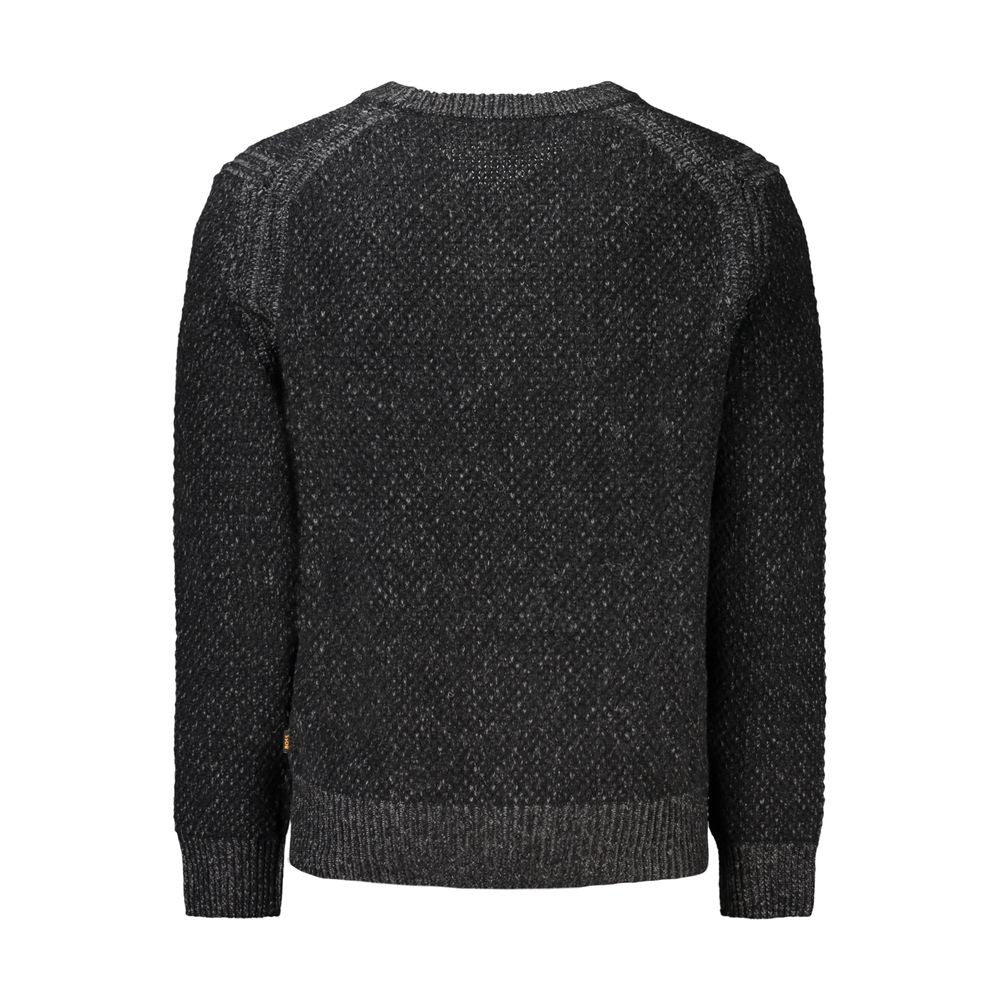 Back view of Hugo Boss Black Wool Men Sweater with V-neck and contrast details.