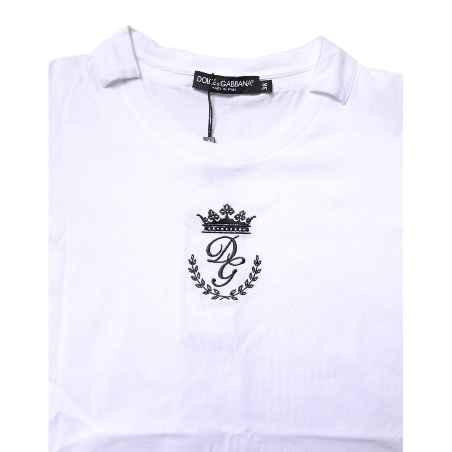 Dolce & Gabbana White Logo Crown Cotton Crew Neck T-shirt